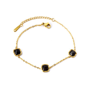 Geometric Square Green Stone Necklace <b>Bracelet</b> Earrings <b>Set</b> For Women Party Jewelry Zinc Alloy Bezel Setting 18+5cm 42+5cm - Product Image 5