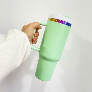4Pack Logo Custom Engraved <b>Macaron</b> Green Powder Coated Rainbow Plated H2.0 40Oz Insulated Stainless Steel Tumbler - Product Image 3