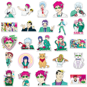 50 pièces haute qualité vinyle étanche dessin animé Anime autocollant décorations PVC <span class=keywords><strong>Saiki</strong></span> <span class=keywords><strong>Kusuo</strong></span> autocollant - Product Image 3