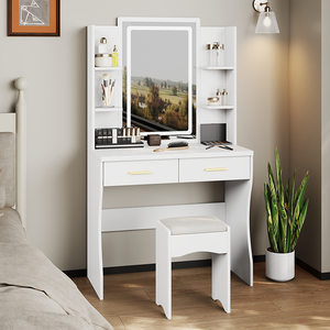 Table de maquillage multifonctionnelle à LED <span class=keywords><strong>pas</strong></span> chère avec tiroir et tabouret, ensemble coiffeuse avec miroir LED à vendre - Product Image 2