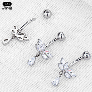 G23 <b>Titanium</b> Belly Button <b>Ring</b> Flower Shape 5A Zircon Prong Setting Navel Jewelry For Women - Product Image 2