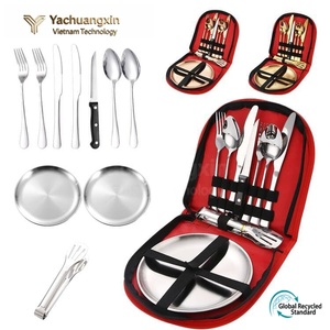Ensemble de couverts en acier inoxydable doré pour 4 personnes, vaisselle portable avec étui à fermeture éclair, cuillère, fourchette, couteau, baguettes - Product Image 2