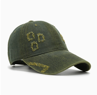 Gorra de Béisbol Desgastada con Recortes Cuadrados, Estilo Vintage, de Algodón, Unisex