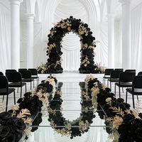 Chemin de table en soie noire et or avec fleurs, centre de table de 1 m de long, panneau de fleurs pour mariage, banquet, fête prénuptiale, décoration de table