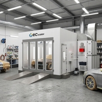 Améliorez votre atelier : nouvelle cabine de peinture à brûleur diesel |   Ensemble complet comprenant un compresseur d'air, des pistolets de pulvérisation, un four de cuisson et de séchage, et une lampe LED