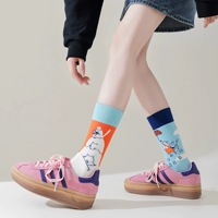 Chaussettes mi-mollet asymétriques AB personnalisables en coton peigné, absorbant la transpiration, motif de dessin animé, chaussettes unisexes créatives et asymétriques