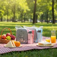Coffrets Boîte à Lunch en Plastique pour Enfants avec Bouteille d'Eau de 400ml, Compartiment, Boîte Repas Étudiant Mignonne, Ensemble Bento pour Élèves