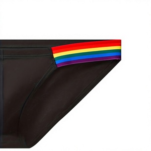 Men's Black Knitted <b>Boxer</b> Briefs Rainbow Waistband Mid-Rise Seamless Cotton Underwear Spandex Underwear Made in Bangladesh - Product Image 6