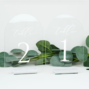 Hiện đại trong suốt <span class=keywords><strong>Acrylic</strong></span> đứng Arch-shaped Bảng số cho đám cưới UV in thuận tiện bảng Top Sign <span class=keywords><strong>stand</strong></span> by calic - Product Image 6