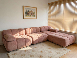 Dusty Pink Bubble-block Velour Compressed <b>Sofa</b> Vacuum Sealed Modular L-shaped Sectional Family Leisure Small Space Couch - Product Image 1