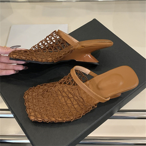 Summer Fashion Trend Handmade High Heel Stiletto Sandals Square Toe Square Head Ankle Strap <b>Slides</b> TPU Comfortable <b>Slipper</b> - Product Image 1