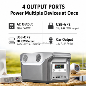 Station d'alimentation portable 600W 5KW avec batterie LiFePO4, générateur solaire, alimentation de secours pour voiture et courant alternatif, avec roues - Product Image 4