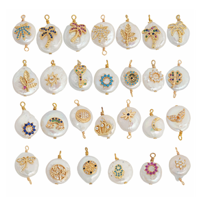 เครื่องรางบาร็อคประดับอัญมณี |   จี้มุกน้ำจืดชุบทอง 18K ประดับด้วยลายทองเหลืองฝังเพชรซิร์คอน สำหรับทำเครื่องประดับ DIY - Product Image 3