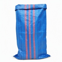 Sac tissé en PP bleu à rayures magenta, robuste, en vrac, vide, en stock, vente en gros