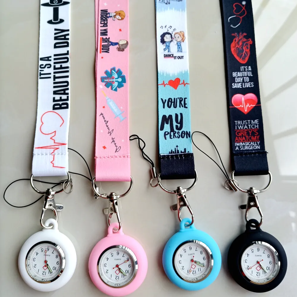 Cartoon Printing Lanyards Rope Keychains Nurse Doctor Hospital Medical Name Card Holders Quartz Pocket Watches Hang Clock Gifts