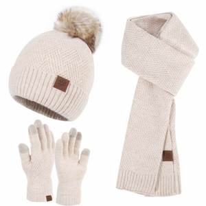 Nouveauté : Ensemble bonnet, écharpe et gants en polaire pour enfants (garçons et filles) et adultes, chaud et tricoté pour l'hiver - Product Image 1