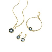 Vente en gros collier personnalisé bracelet boucle d'oreille ensemble élégant de bijoux en or 18 carats collier de pierre de naissance en zircon noir pour femmes