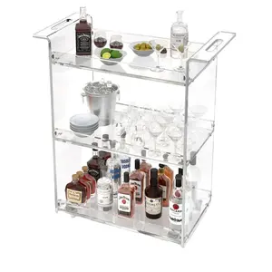 High Quality Customized Size Clear Marble Rattan Acrylic Mobile Bar Cart For Hotel