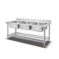 Acier inoxydable SS 201 304 Table de travail d'évier Table de travail de cuisine commerciale Établi sur mesure Double bols Tables d'évier industrielles