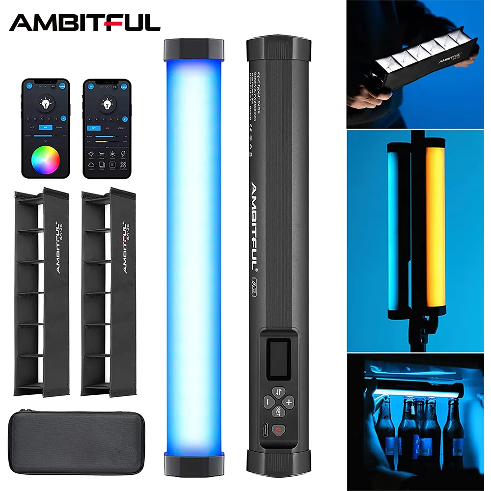 AMBITFUL A2 Kit-2 RGB Tube Light, CRI 95+ TLCI 97+,Built-in APP + Honeycomb Grid Magnetic Function RGB LED Stick Double Lamp Kit