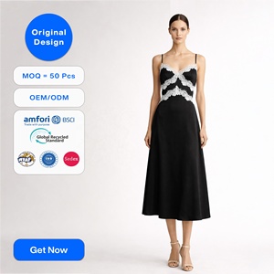 <span class=keywords><strong>Abito</strong></span> Slip in Seta Nera per <span class=keywords><strong>Donna</strong></span>, Design Originale, Elegante Vestito Midi con Inserti in Pizzo Bianco, Abiti da Sera di Lusso per Signore OEM - Product Image 1