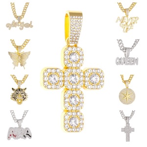 Collier chaîne cubaine en alliage style hip-hop avec pendentif croix entièrement sertie de diamants, design exagéré et transfrontalier - Product Image 3