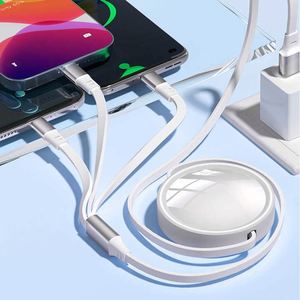 Câble de charge rétractable triple port en silicone plat pour appareils Micro et USB C – Cadeau promotionnel, idéal pour les voyages - Product Image 3