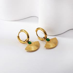 Pendientes de Aro de Acero Inoxidable con Baño de Oro de 18K y Esmeralda, Pendientes de Lujo con Circonita Verde, Accesorios de Joyería para Mujer, Venta al por Mayor - Product Image 3