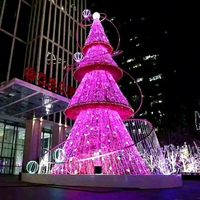 Sapin de Noël en fer forgé éclairé par LED, 16 mètres, design de luxe, avec étoile en sommet, ruban et nœud décoratif pour fêtes de fin d'année, éclairage festif