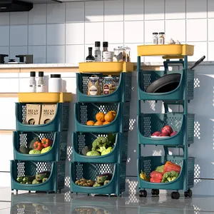 Atacado móveis casa de banho rack de plástico-Prateleira de armazenamento de frutas, multifuncional, removível, 4 camadas, plástico, armazenamento de frutas, vegetais, com rodas, venda imperdível, 2021