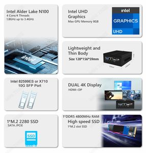 MiniTree Intel 12. N100 <span class=keywords><strong>2</strong></span>*<span class=keywords><strong>2</strong></span>,5G I226-V LAN Mini-Industrie-PC 4*10G SFP 12V-24V breiter Spannungs eingang TPM Mikro tik Soft Router PC - Product Image 3