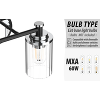 Éclairage de salle de bain moderne chromé à 3 lumières, verre cylindrique nervuré clair, argent, LED, lampes de courtoisie à intensité variable avec base E26 OEM