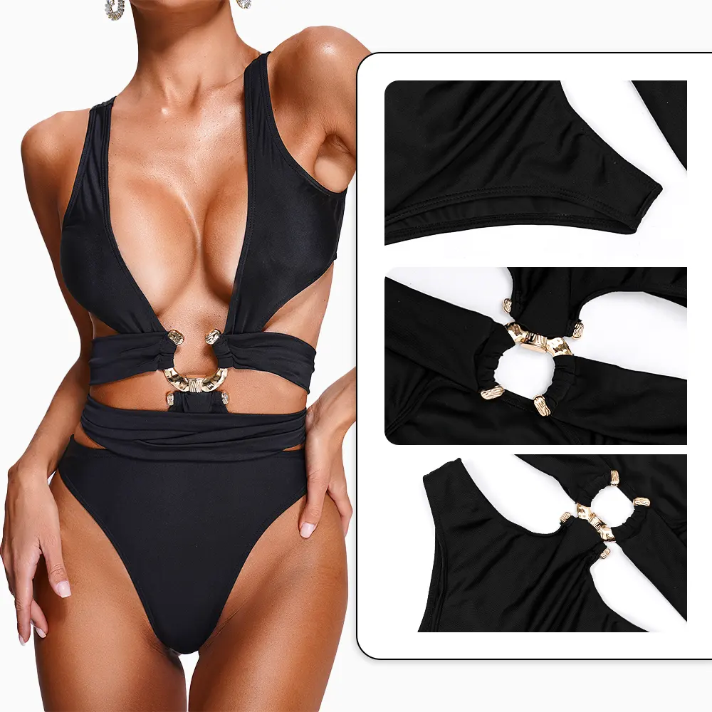 BEISHI 2024 Diseñador Sexy Hollow Out Bikini Soild Black Trajes de baño Conjunto de dos piezas Trajes Bikini Traje de baño