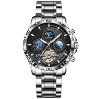 [8919] Montre Homme Glen de Luxe en Acier Inoxydable, Mécanique Automatique, Lumineuse, Étanche, avec Calendrier des Phases Lunaires et Atmosphérique