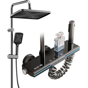 Ensemble de douche mural thermostatique LED avec affichage électrique, colonne de douche sur pied, robinets, jet de douche encastré - Product Image 1