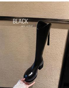 Stile coreano pelle di vacchetta alta Top stivali da cavaliere per le donne marrone con suola spessa e tacco Design dimagrante per l'autunno inverno - Product Image 2