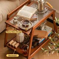 Vente en gros usine : Petit chariot de service en bois massif nordique, table d'appoint, table d'angle de canapé, table à thé rétro, étagère de rangement, chariot de salle à manger