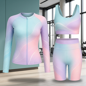 Ensemble de protection contre les éruptions cutanées à manches longues pour femmes, couleur dégradée, séchage rapide, spandex, polyester, kit de sport compressif - Product Image 3
