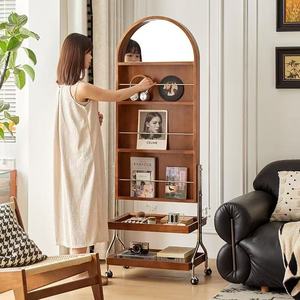 Estantería de madera con espejo, estante de almacenamiento multifuncional para sala de estar, dormitorio, diseño moderno de mediados de siglo, independiente - Product Image 5
