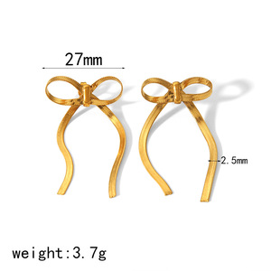 Pendientes de acero de titanio con borlas y lazo, chapados en oro de 18 quilates, para mujer, uso diario - Product Image 2