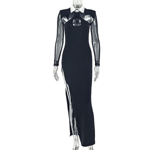 Nuovi Abiti Lunghi Primaverili alla Moda per Donne, Maniche Lunghe, Colletto Rovesciato, <span class=keywords><strong>Vestito</strong></span> <span class=keywords><strong>con</strong></span> <span class=keywords><strong>Spacco</strong></span> e Dettagli Traforati - Product Image 6