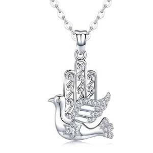 <span class=keywords><strong>Venta</strong></span> al por mayor de Plata de Ley 925 religioso pájaro blanco paloma de la paz, collar del colgante del encanto - Product Image 1