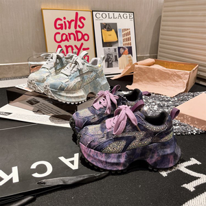2025 New Ladies Thick Sole Breathable Casual <b>Shoes</b> Trendy Platform Footwear Women Rhinestone Denim Chunky Sneakers Size 42 - Product Image 6
