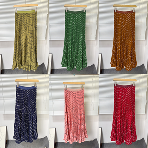 Rok Midi Plisket Polkadot Klasik Grosir Butik, Rok Midi Plisket A-Line Pinggang Tinggi Serbaguna Gaya Prancis yang Manis - Product Image 5
