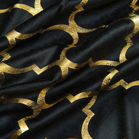 Amity Bleu Royal Noir Feuille Imprimé Oeillet 100% Polyester Velvet Grommet Blackout Bronzing Curtain For Bedroom