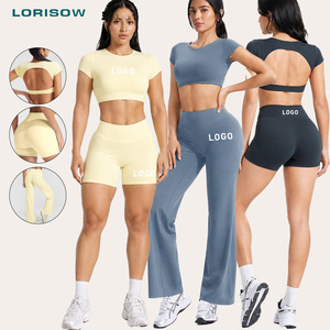 LORISOW <span class=keywords><strong>Set</strong></span> Sportivo Personalizzato con T-Shirt a Maniche Corte e Pantaloni a Zampa per Yoga e <span class=keywords><strong>Palestra</strong></span> <span class=keywords><strong>da</strong></span> <span class=keywords><strong>Donna</strong></span> - Product Image 1