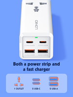LDNIO SC1418 soket pengisi daya kabel ekstensi Desktop, adaptor ponsel tipe C 4 USB EU UK US 65W