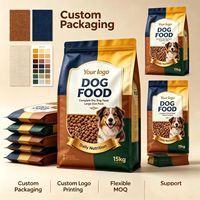 Sachet à fond plat imprimé sur mesure OEM 5kg 10kg 20kg pour aliments pour chiens, sachet d'emballage haute barrière pour aliments pour animaux de compagnie avec certification FDA UE