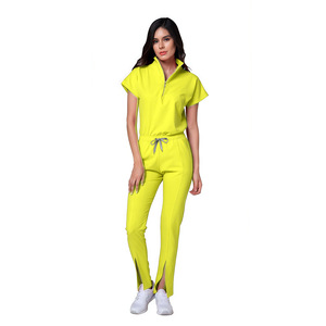 Women's Split Set <b>Scrub</b> Uniform Solid Color Moisture Wicking Hospital Work Nurse Wear With Zipper Front - Product Image 1