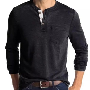 Camiseta Deportiva de Manga Larga para Hombre, de Secado Rápido, Color Negro Sólido, Cuello Henley, para Fitness y Running, Informal - Product Image 1